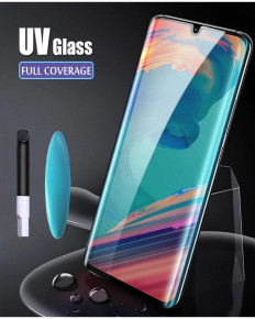 Скрийн протектор от закалено стъкло 3D Full screen с течно UV лепило и лампа в комплекта за Huawei P30 Pro VOG-L29 прозрачен